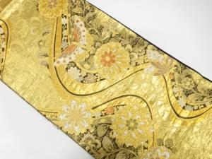 流水に蝶・菊唐草模様織り出し　振袖用袋帯